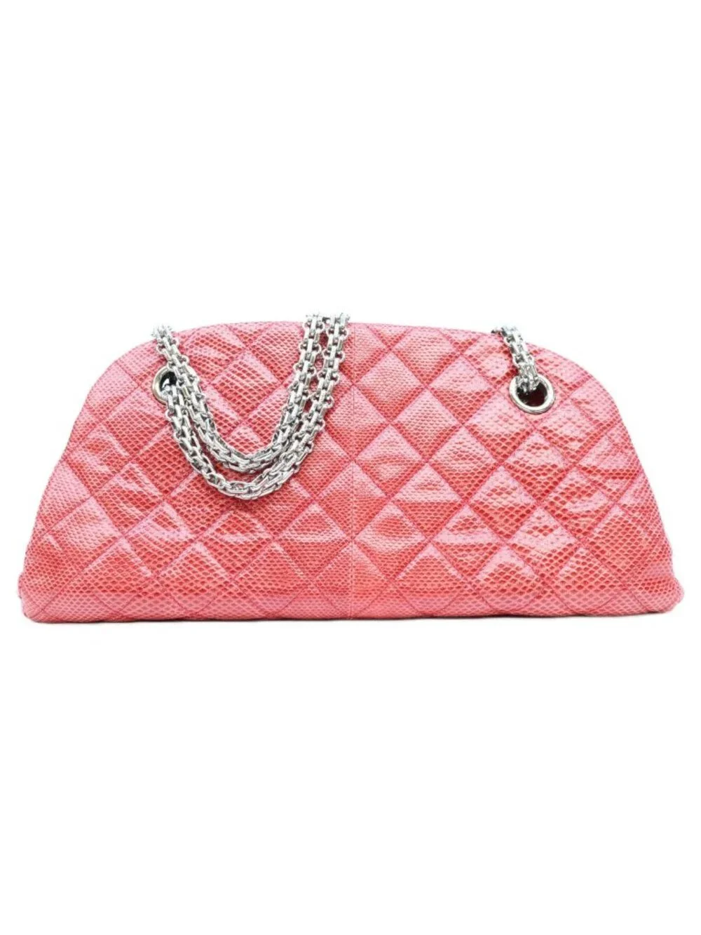 Chanel Red Exotic Leather Silver Bowling Shoulder Bag